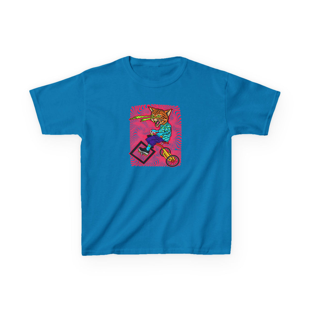 Kids Tee — Colorful Skate Cat Illustration (Youth Graphic T‑Shirt)