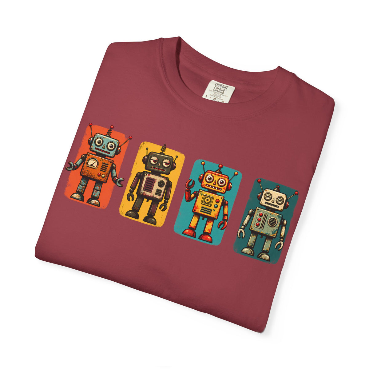Retro Robot Row T-Shirt — Vintage Tin Toy Robots Graphic Tee