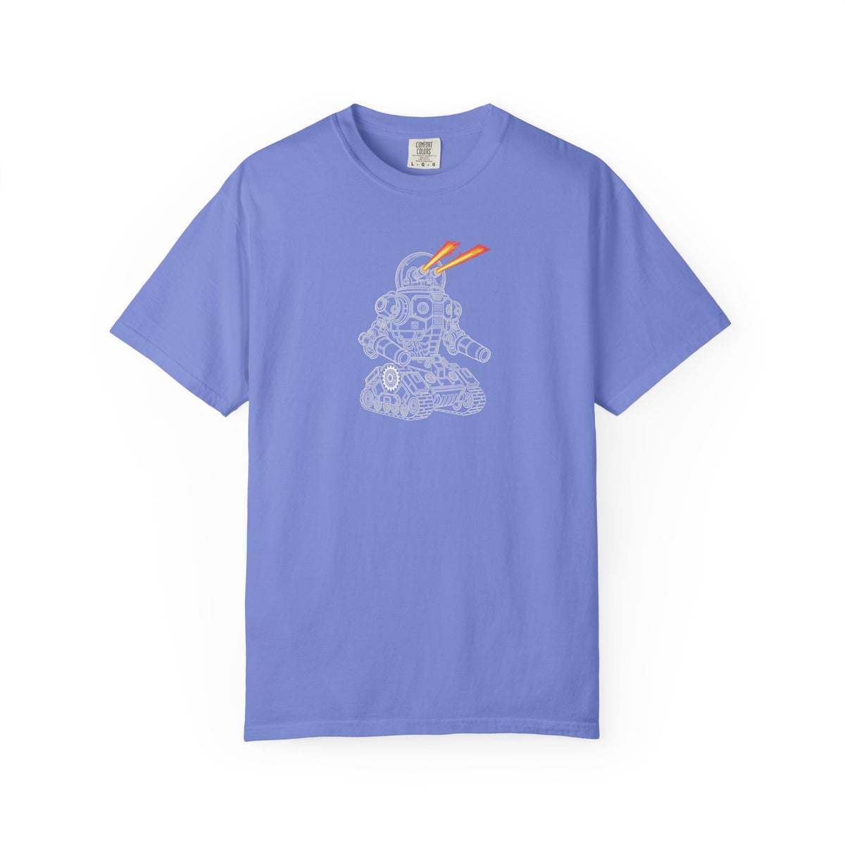 Robot Tank Graphic T-Shirt — Retro Mech Design with Laser Eyes