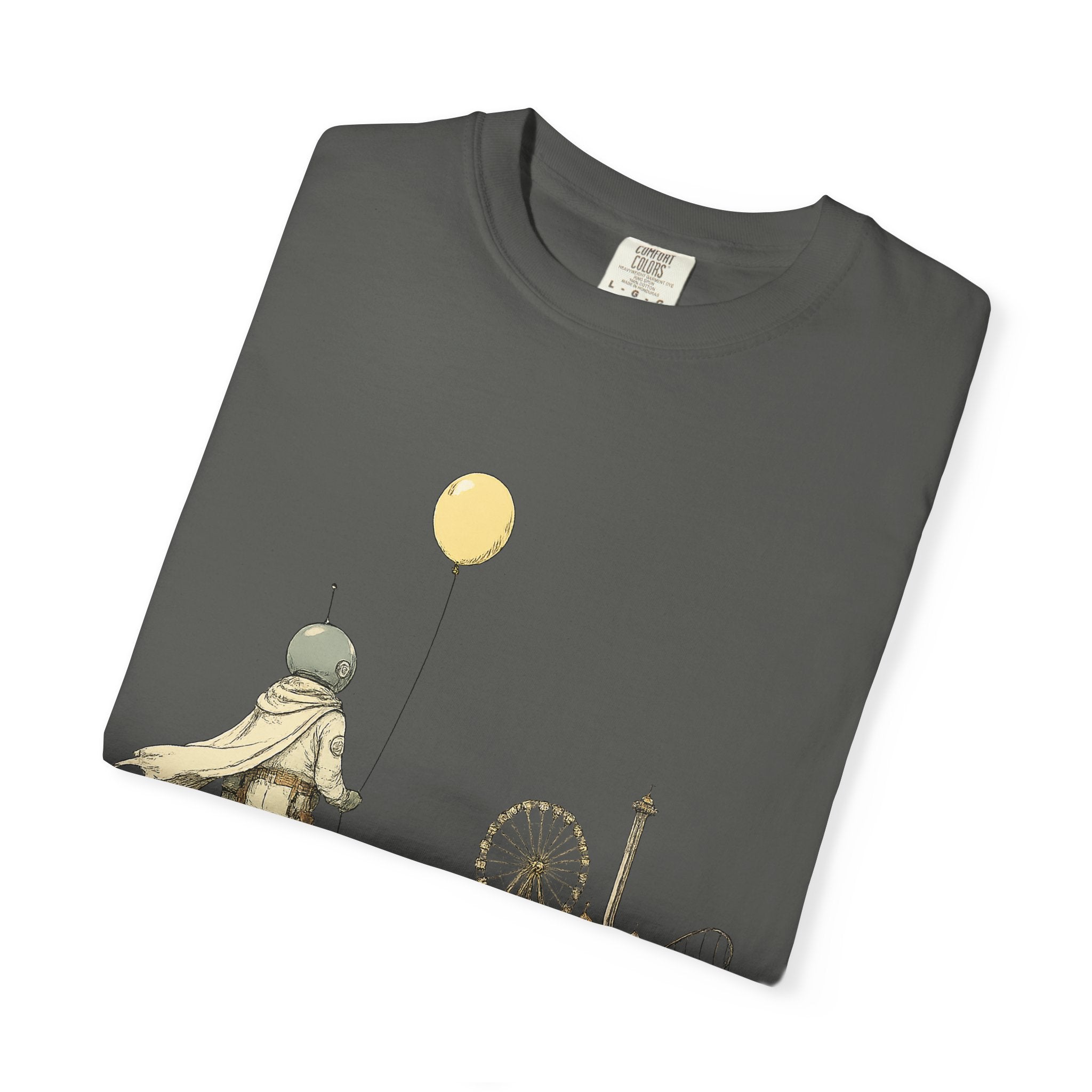Astronaut & Balloon T-Shirt — Retro Amusement Park Graphic Tee