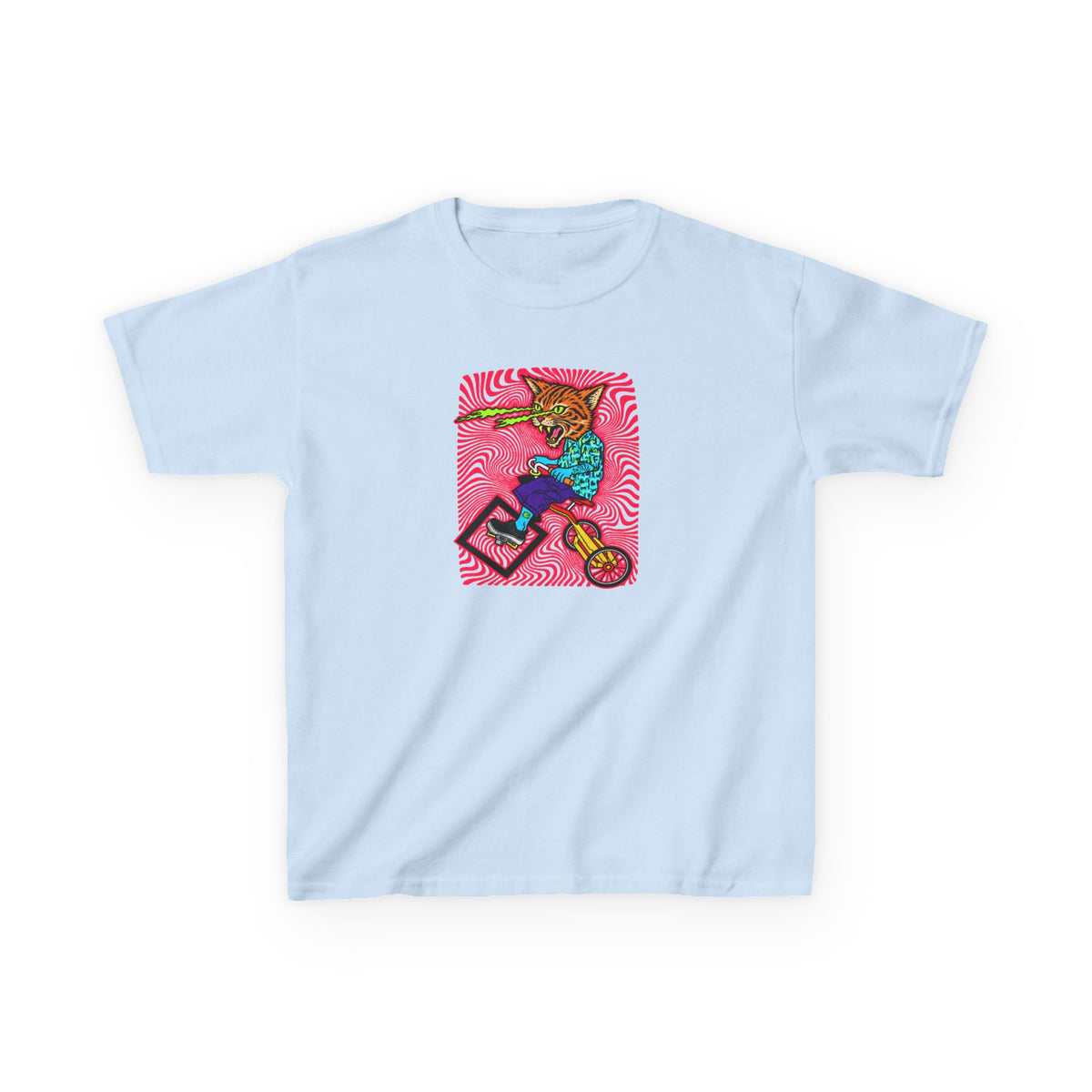 Kids Tee — Colorful Skate Cat Illustration (Youth Graphic T‑Shirt)