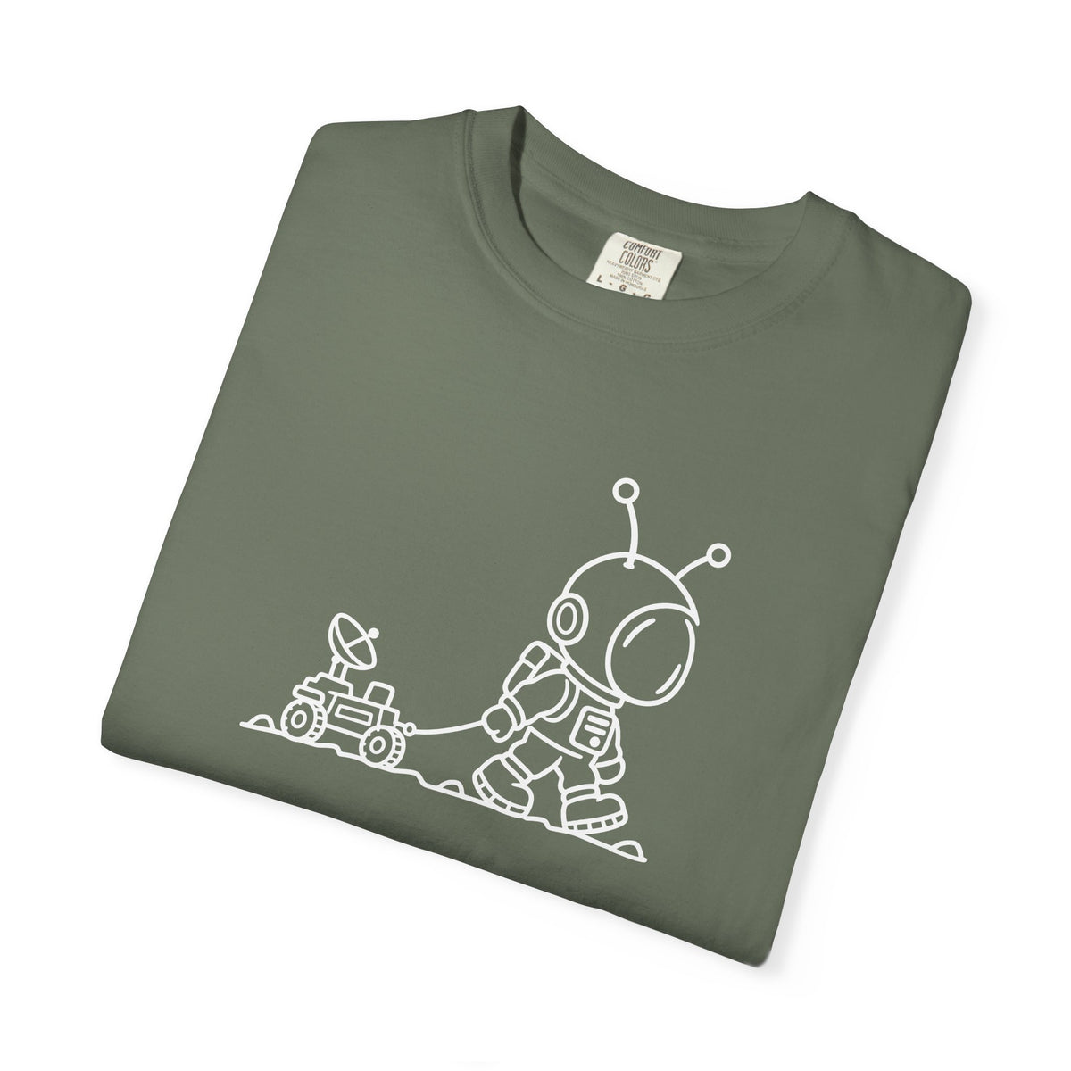 Alien & Rover Outline T-Shirt — Cute Space Robot Graphic Tee