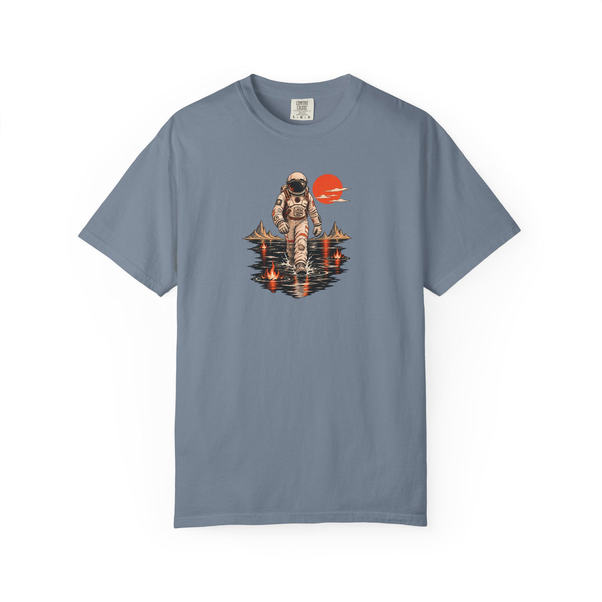 Astronaut Lake Scene T-Shirt — Retro Space Explorer Graphic Tee