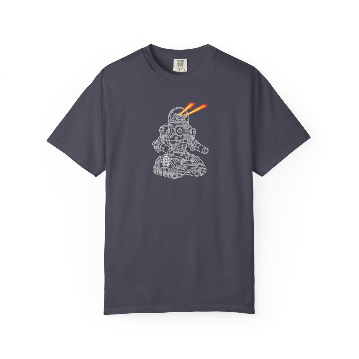 Robot Tank Graphic T-Shirt — Retro Mech Design with Laser Eyes