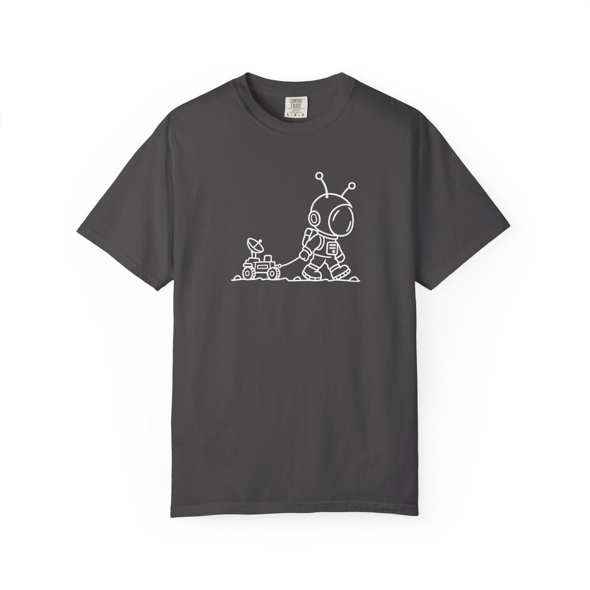 Alien & Rover Outline T-Shirt — Cute Space Robot Graphic Tee