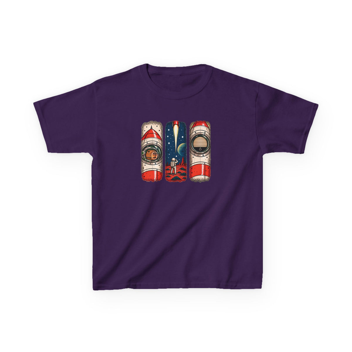 Kids Tee — Retro Space Rocket Graphic