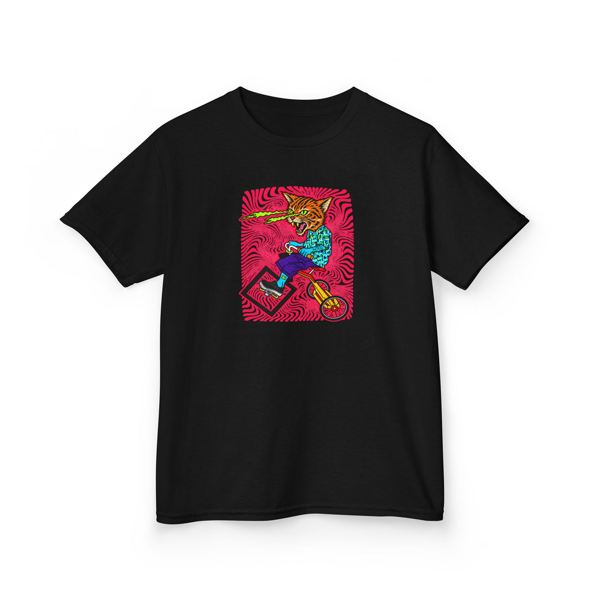 Kids Tee — Colorful Skate Cat Illustration (Youth Graphic T‑Shirt)