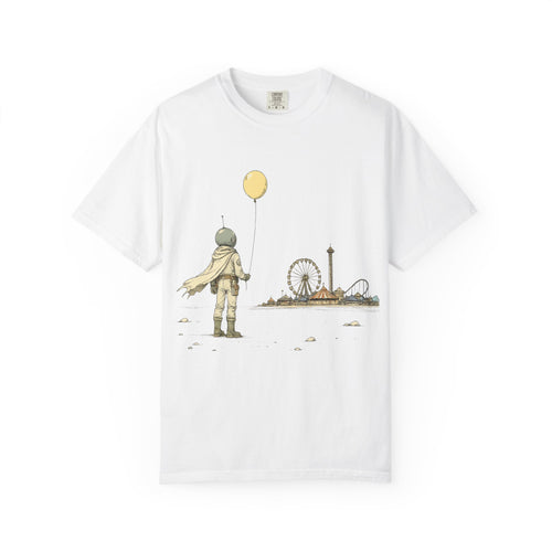 Astronaut & Balloon T-Shirt — Retro Amusement Park Graphic Tee