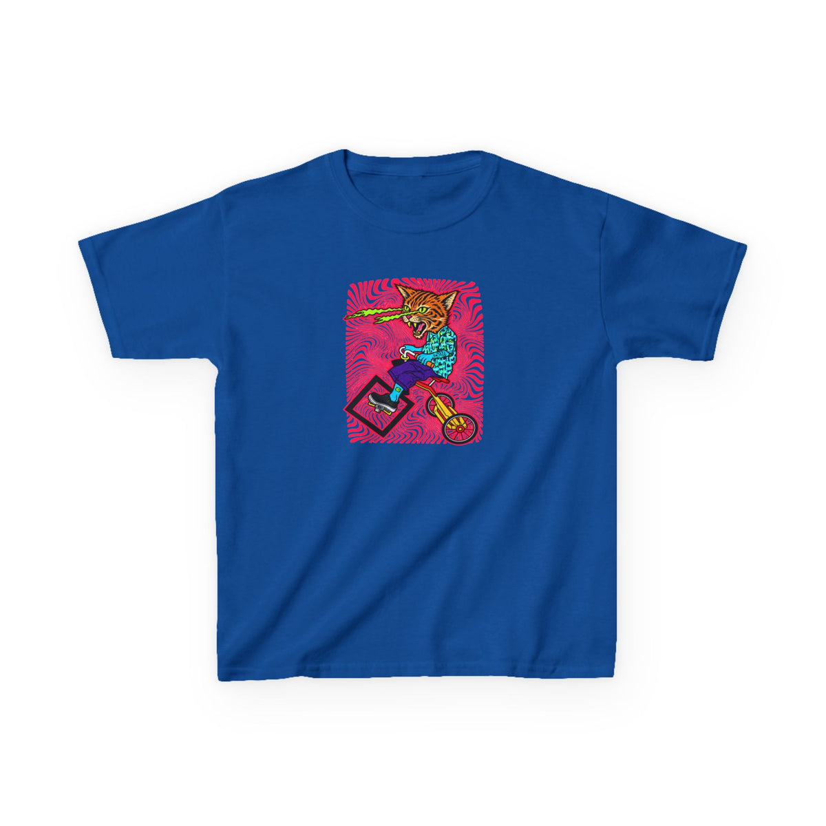 Kids Tee — Colorful Skate Cat Illustration (Youth Graphic T‑Shirt)