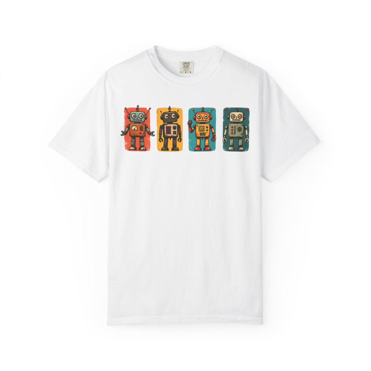 Retro Robot Row T-Shirt — Vintage Tin Toy Robots Graphic Tee