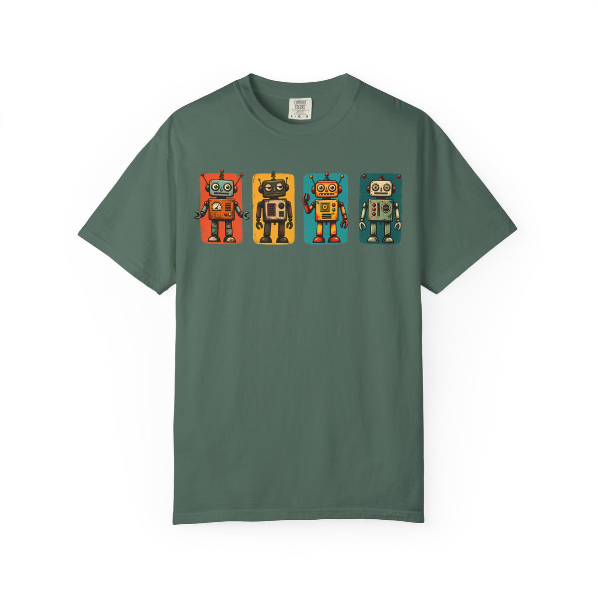 Retro Robot Row T-Shirt — Vintage Tin Toy Robots Graphic Tee