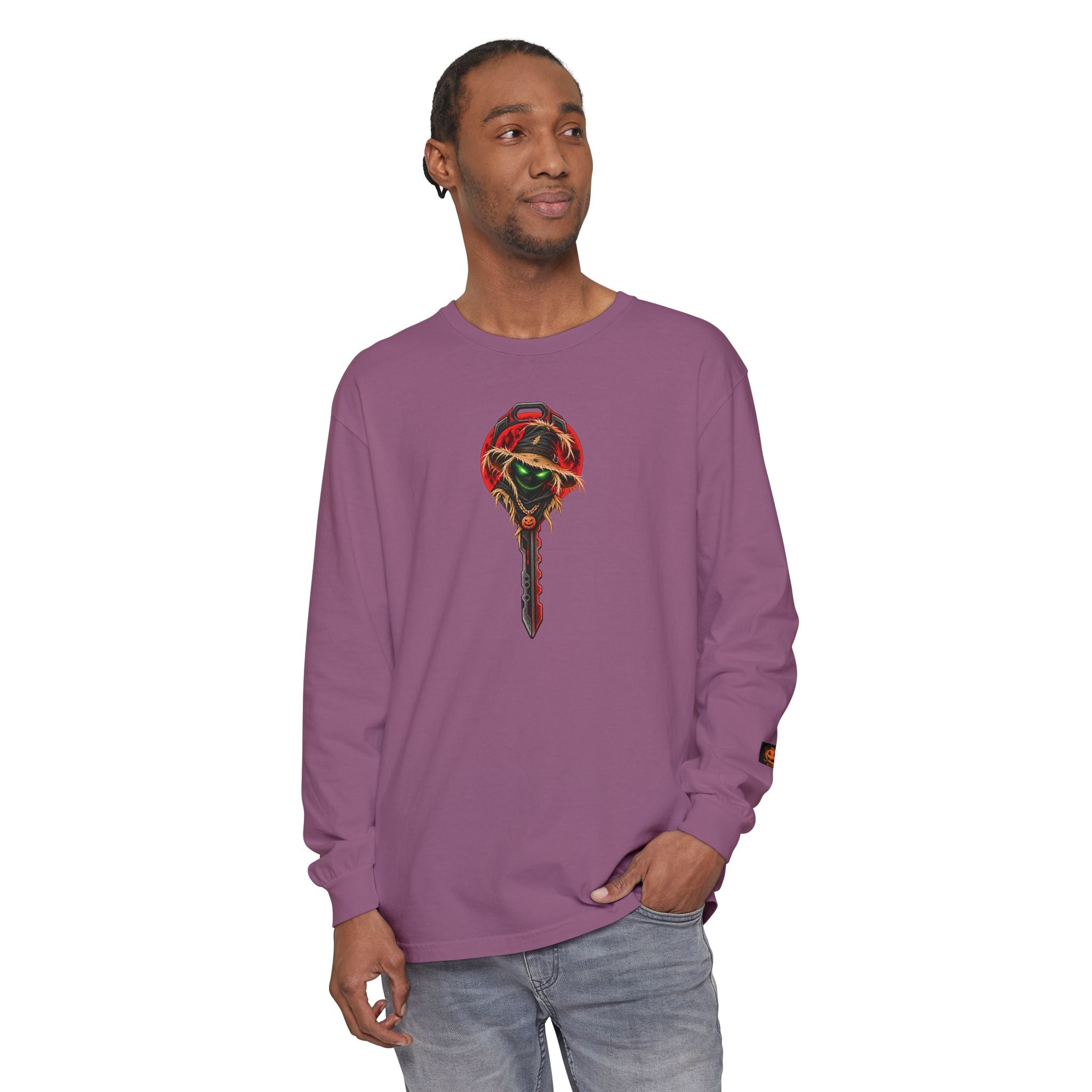 Unisex Garment-dyed Long Sleeve Halloween Biker-Wear T-Shirt