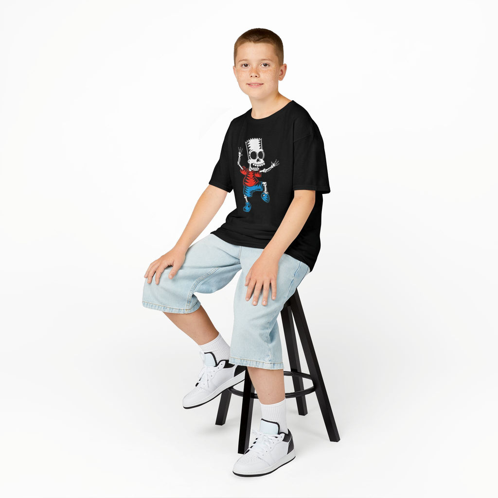 Kids T-Shirt — Cartoon Skeleton Boy Graphic (Skull Bart Style)