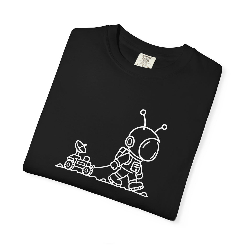 Alien & Rover Outline T-Shirt — Cute Space Robot Graphic Tee