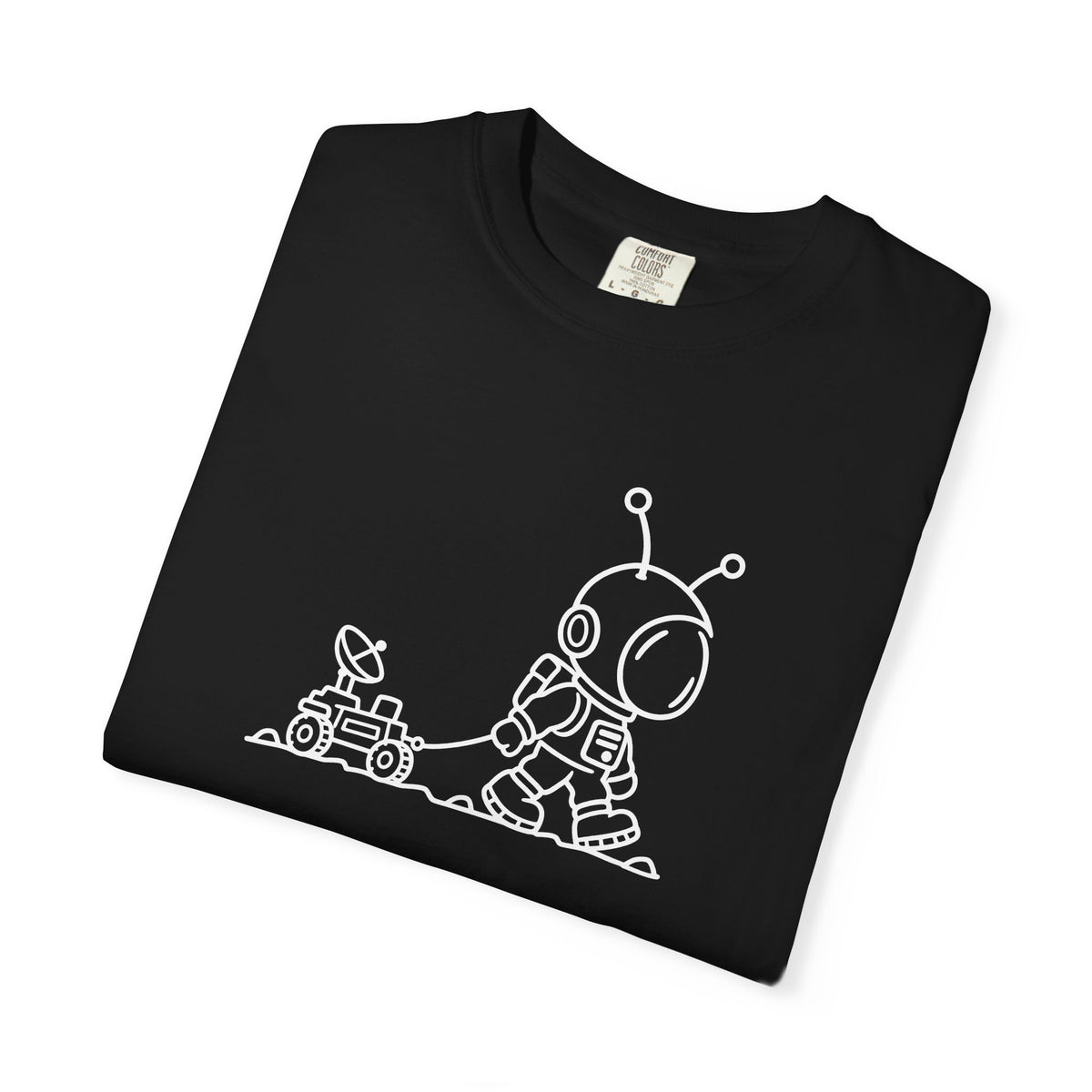 Alien & Rover Outline T-Shirt — Cute Space Robot Graphic Tee
