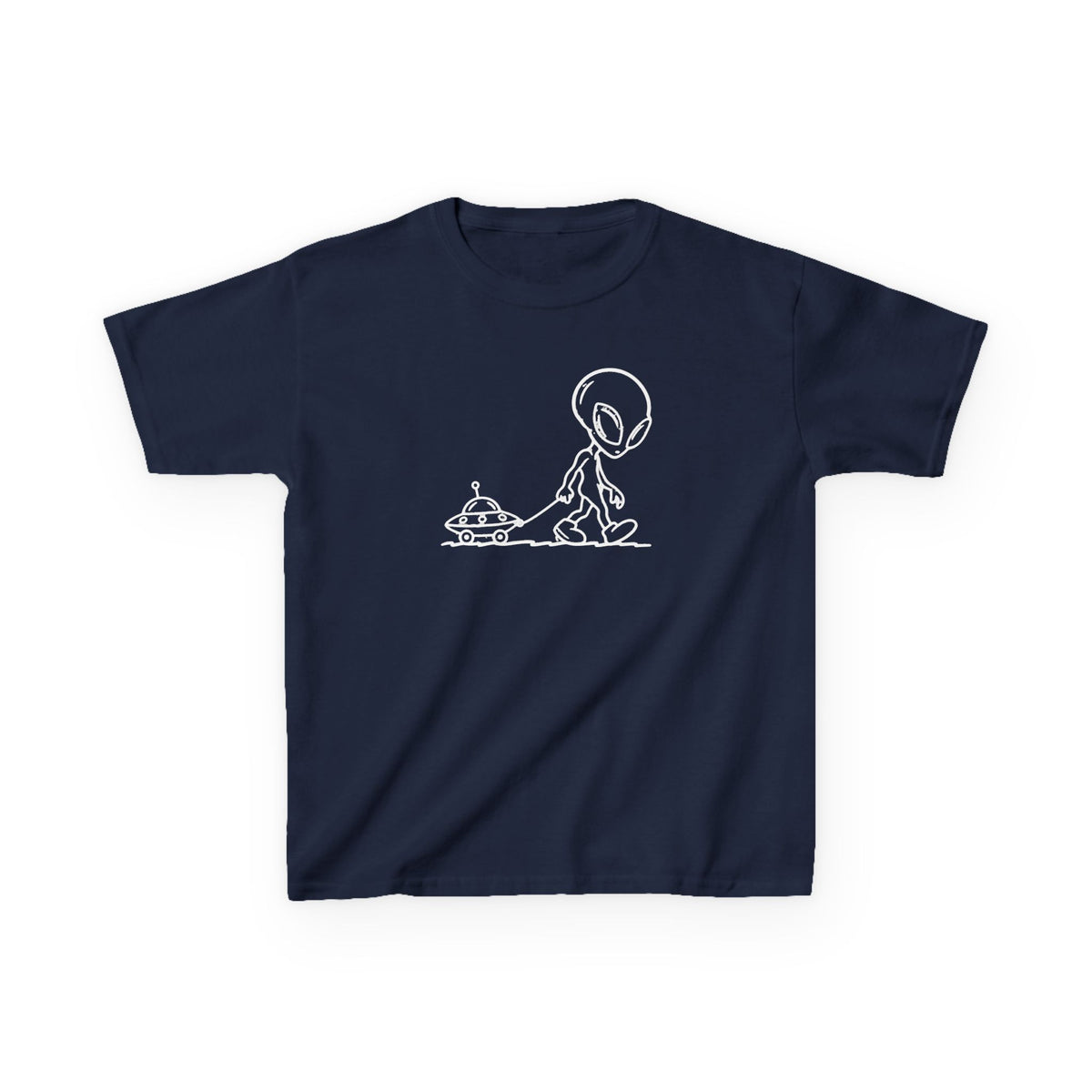 Kids Tee — Minimal Astronaut & UFO Outline Graphic