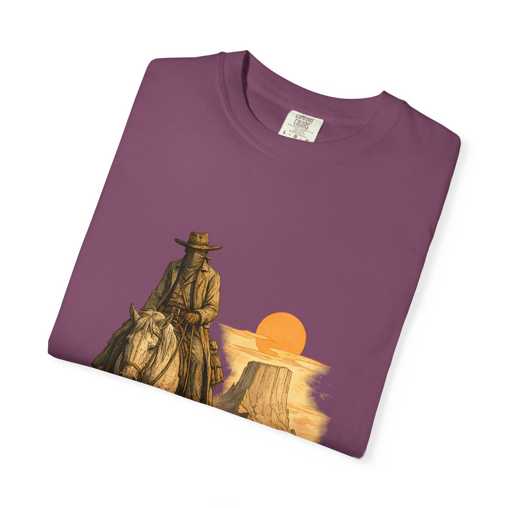 Western Sunset Cowboy T-Shirt — Rider Silhouette Desert Graphic