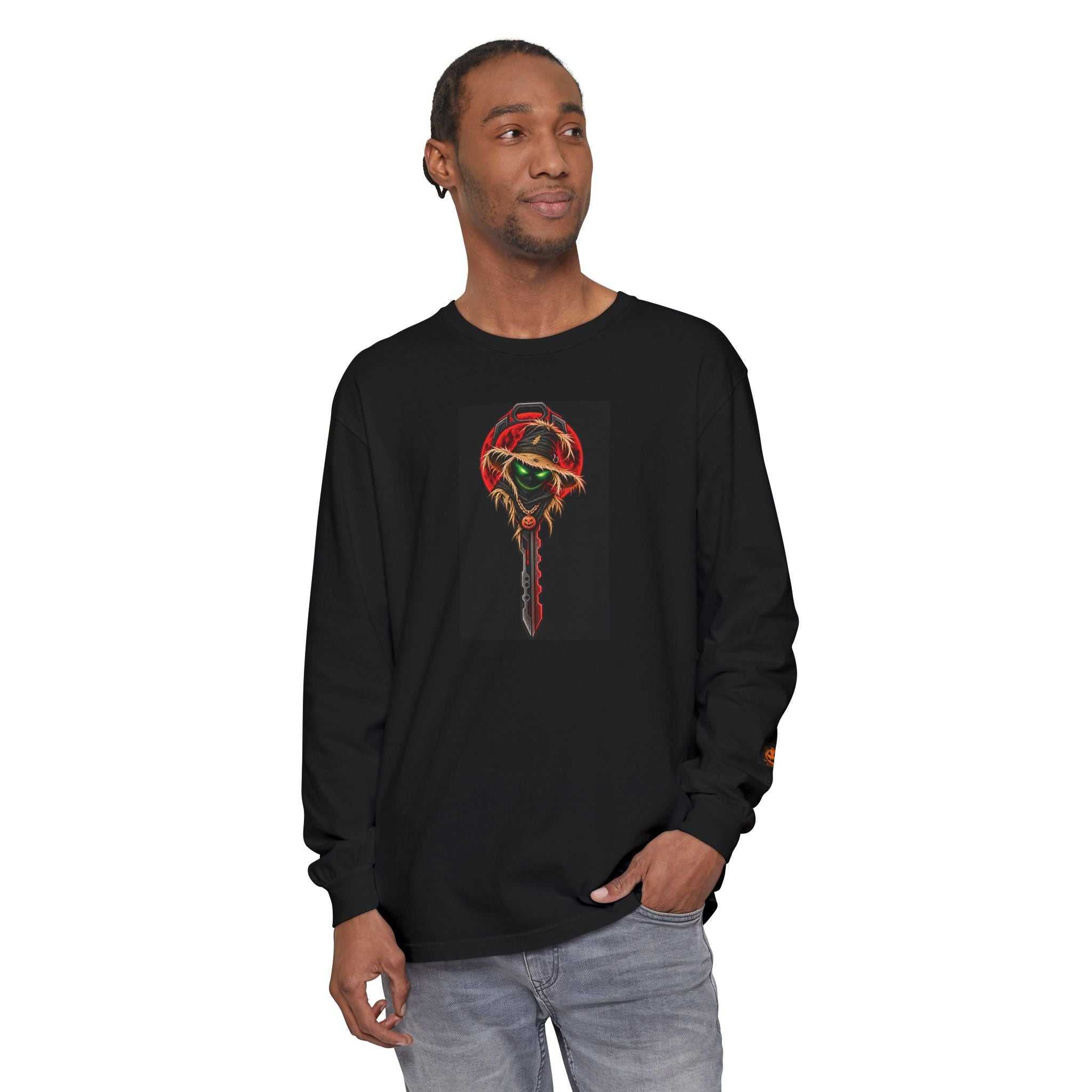 Unisex Garment-dyed Long Sleeve Halloween Biker-Wear T-Shirt