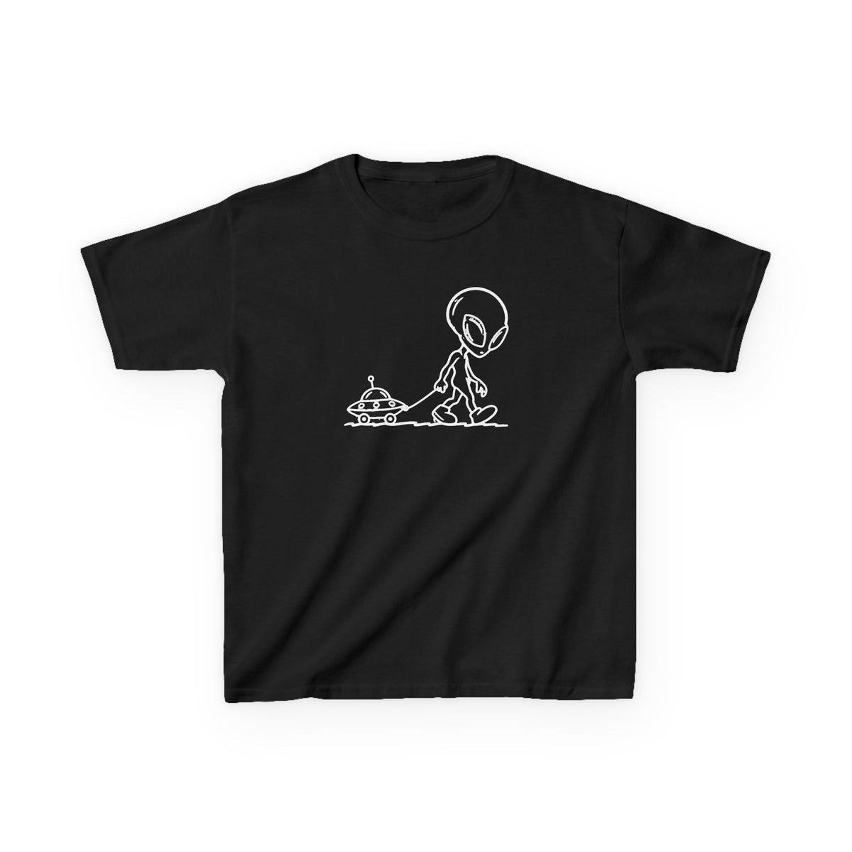 Kids Tee — Minimal Astronaut & UFO Outline Graphic